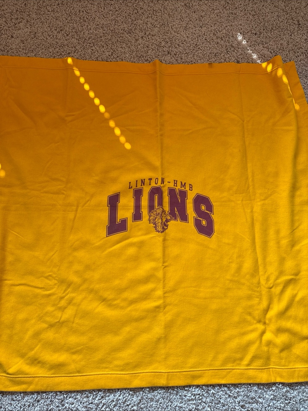 Gildan Gold Yellow Blanket with Maroon Linton HMB LIONS Logo